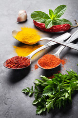 Colorful spices and herbs