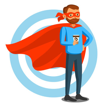 recommend clip art: Cartoon superhero man in red cape, male superhero, programmer