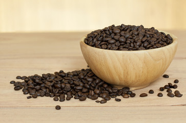 coffee bean in bowl on wooden table