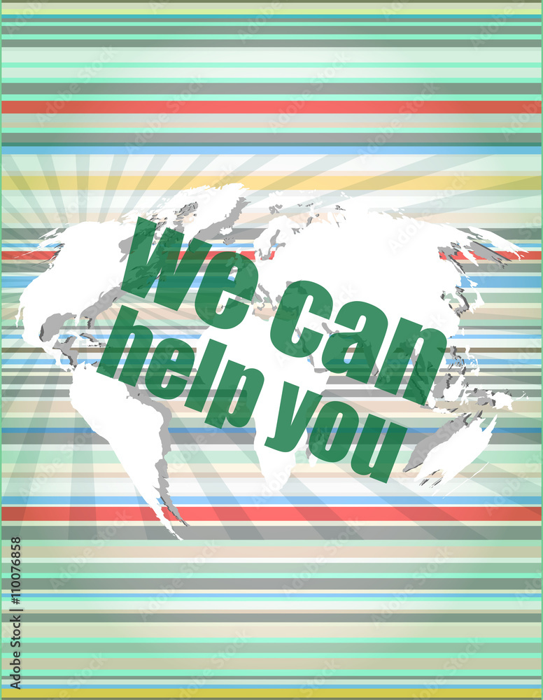 Poster social concept: words we can help you on digital screen vector quotation marks with thin line speech