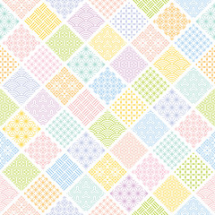 和風　伝統文様入り　四角を並べたカラフル背景