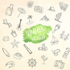 Summer objects set. Vacation background.