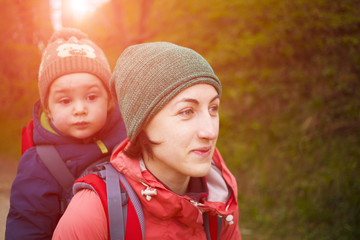 Mom and child traveling the world.