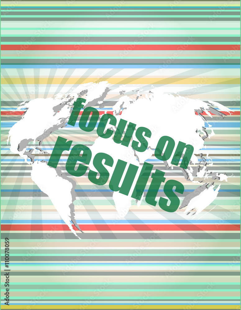 Poster life style concept: words focus on results on digital touch screen vector quotation marks with thin 