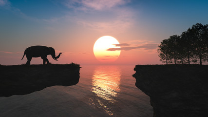 elephant and cave sunset