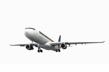 airplane flying on white background 