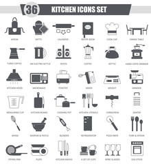 Vector Kitchen black icon set. Dark grey classic icon design for web.