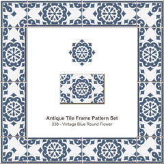 Antique tile frame pattern set_338 Vintage Blue Round Flower
