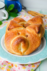 Funny food for kids -  homemade freshly baked buns shape pigs. Selective focus