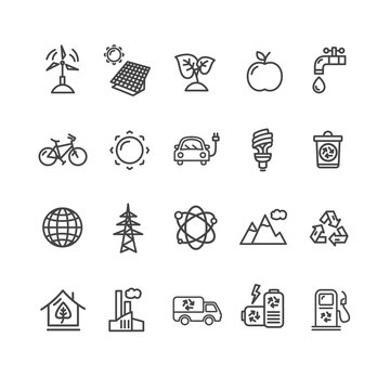Ecology Outline Icon Set. Vector