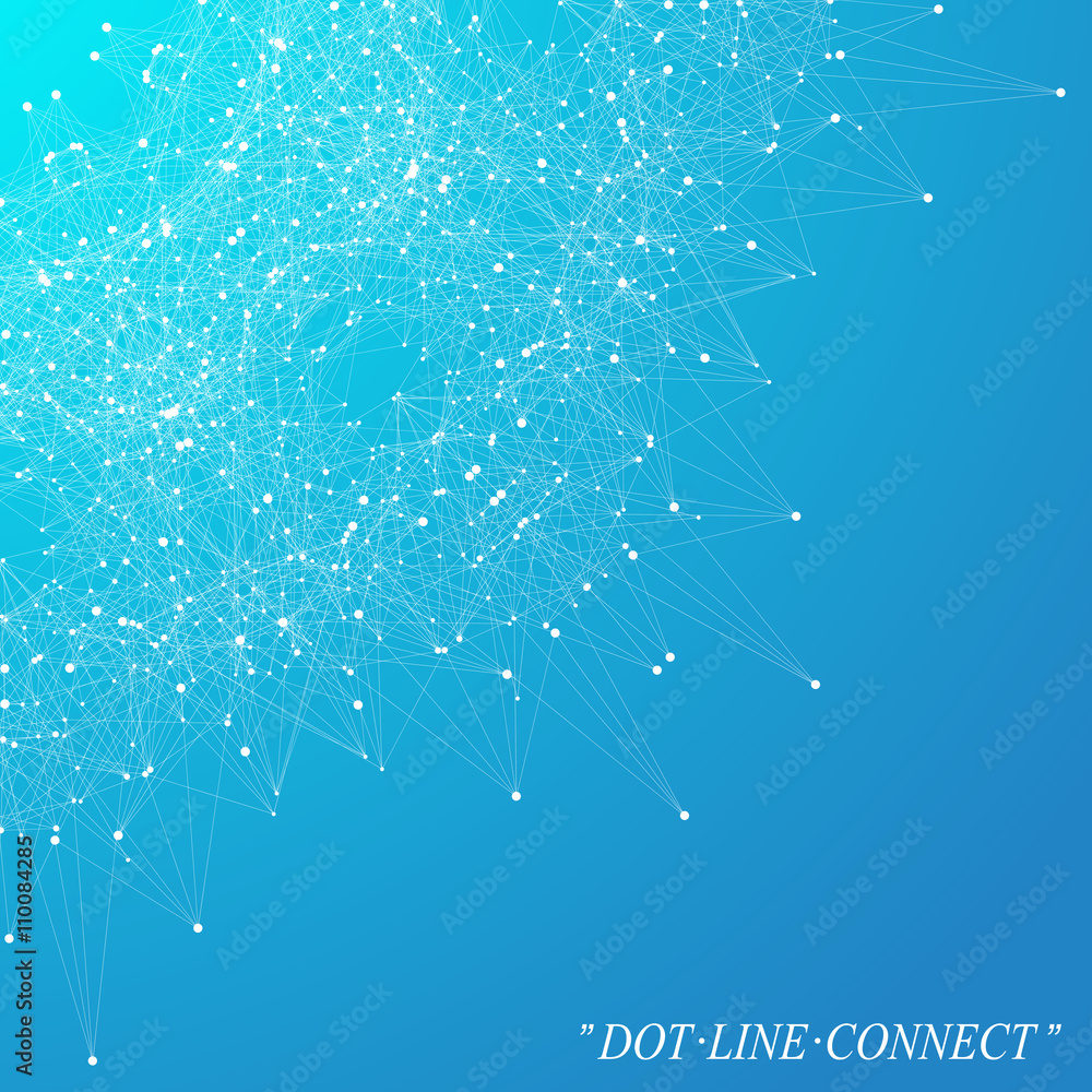 Poster geometric graphic background molecule and communication. connected lines with dots. concept of the s