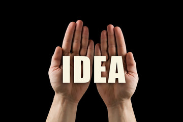 Conceptual word in palms