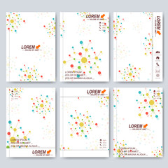 Modern vector templates for brochure, flyer, cover, magazine or report in A4 size. Science, medicine, technology design. Colorful molecule and communication background