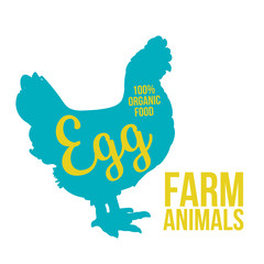 Fototapeta na wymiar blue contour farm animal with a white lettering inscription inside, Logo Chicken animal, outline for the product, illustration contour farming Chicken with lettering on the fowl food
