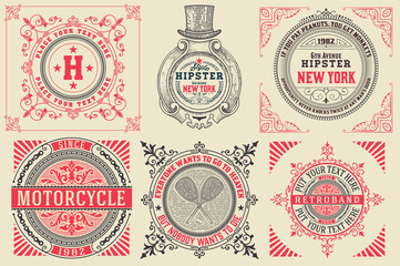 Set of Baroque cards/logos with floral details. Elements organiz