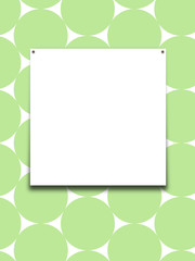 Close-up of one nailed blank square frame on green circles illustration background