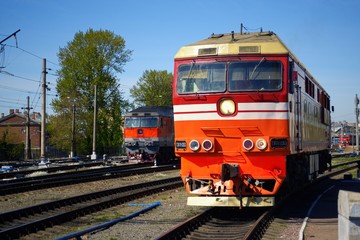 Naklejka premium Locomotive train on rails