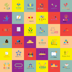 Children Icons Set - Isolated On Mosaic Background. Vector Illustration, Graphic Design. For Web, Websites, App