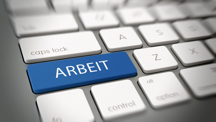 Word "ARBEIT" on a key on a modern keyboard