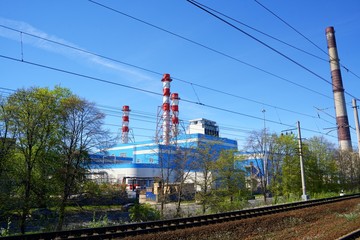 Industrial view on city plant factory