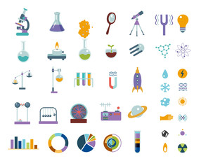Big science icons set. Isolated on white lab equipment.