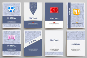 Corporate identity vector templates set with doodles football theme