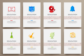 Corporate identity vector templates set with doodles education theme