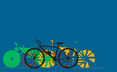 Bikes silhouette and linear colorful banner design , vibrant colorful bicycles , place for text, hand drawn stylish, concept vector illustration.