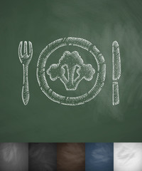 Naklejka premium broccoli on plate icon. Hand drawn vector illustration