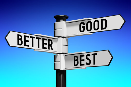 3D illustration/ 3D rendering - signpost with three arrows - comparison