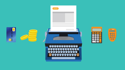 invoice illustration with money calculator money gold coin and credit card