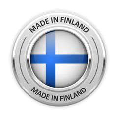 Silver medal Made in Finland with flag