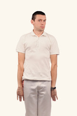 Fototapeta premium Funny man in white shirt with different emotions