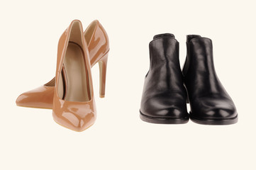 beige  and black women shoes