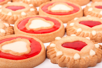 cookies with jelly and hearts as a background
