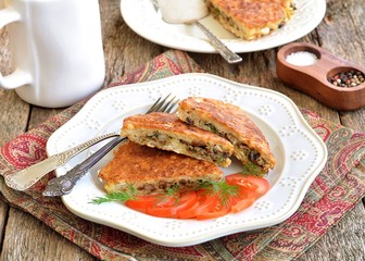 Matzo Brei a Jewish recipe of dampened matzo crackers fried with eggs, mushrooms, onions and dill.
