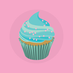 cupcake single isolated with blue color and pink background