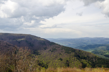 Mountains and hills, rainy clouds