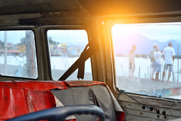 Fototapeta premium Look inside the old ragged car