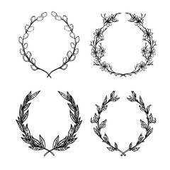 Hand-drawn vector illustration. Floral collection of laurels and