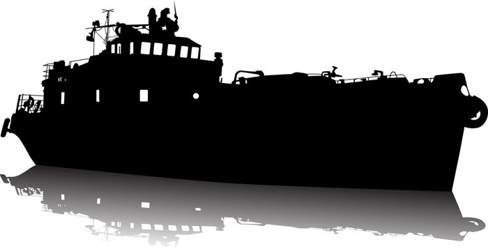 Vector illustration of silhouette of the sea cargo ship