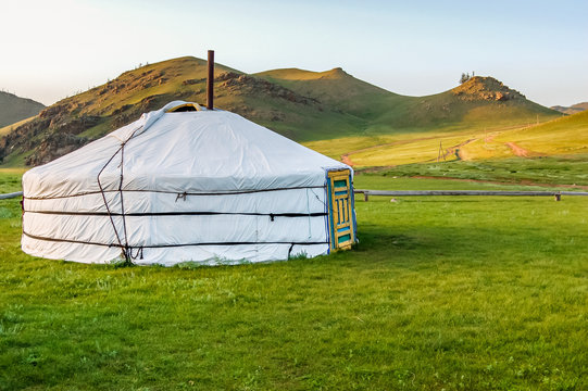 Mongolian yurt on steppe of central Mongolia