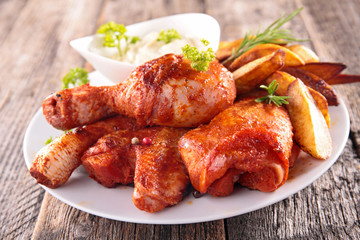 fried chicken leg and sauce