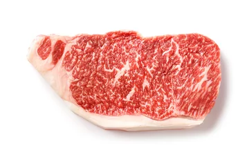 Foto op Plexiglas Steakhouse Wagyu striploin steak isolated on white