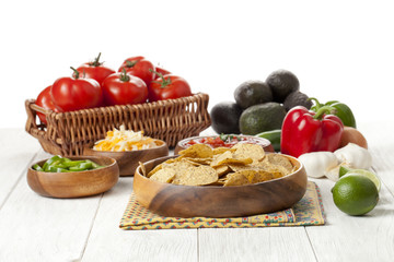 crispy nachos chips with condiments