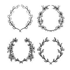 Hand-drawn vector illustration. Floral collection of laurels and