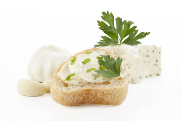 slice baguette with herb butter