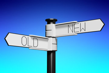 3D illustration/ 3D rendering - crossroads concept - old or new