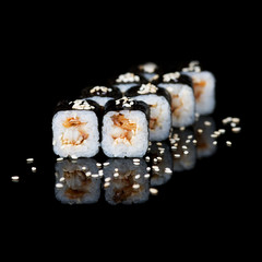 Sushi rolls with eel and sesame