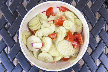 summer salad with cucumber and tomato